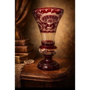 Vintage 1920s EGERMANN RUBY RED Bohemian Czech Crystal 9.8” Vase